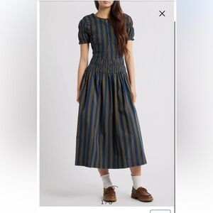 NWT Damson Madder SIENA STRIPED ORGANIC COTTON MIDI DRESS Size 12/8US